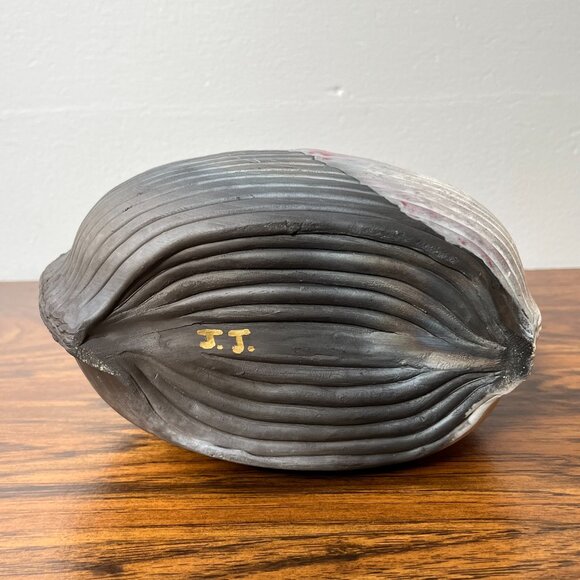 Ceramic Clay Vase Abstract Shape Handmade Black Gray Pink Author's Initials - Picture 14 of 15